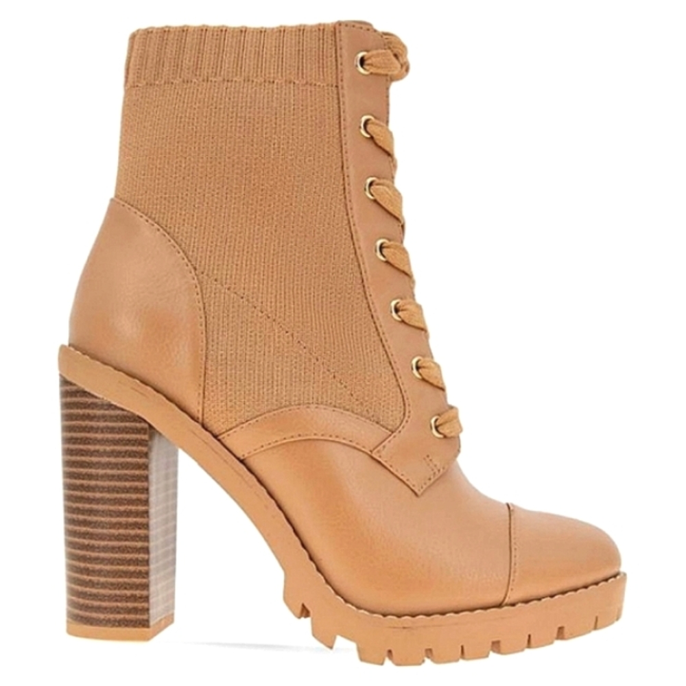 New w/Box BCBGeneration Pilas Faux Leather Lace-Up Stacked Heel Platform Bootie